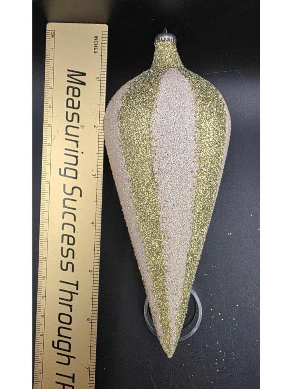 Vintage Jumbo Tear Drop Gold White Glitter Italian Collection Christmas Ornament